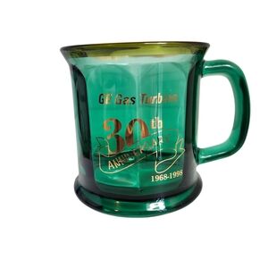 GE GAS TURBINE 30th Anniversary 1968 - 1998 Green Glass Cup Mug With Gold Trim